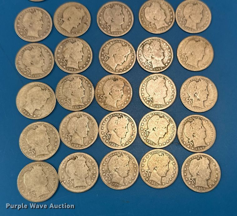 image for item NO9672 (30) 1909 Barber quarter dollar silver coins