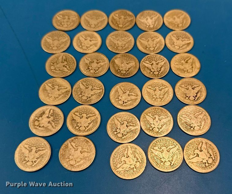image for item NO9672 (30) 1909 Barber quarter dollar silver coins