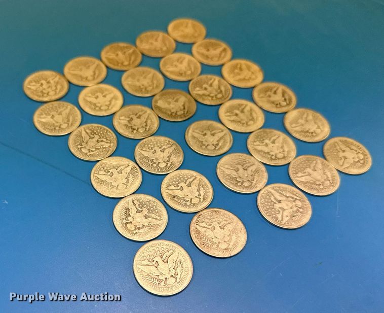 image for item NO9672 (30) 1909 Barber quarter dollar silver coins