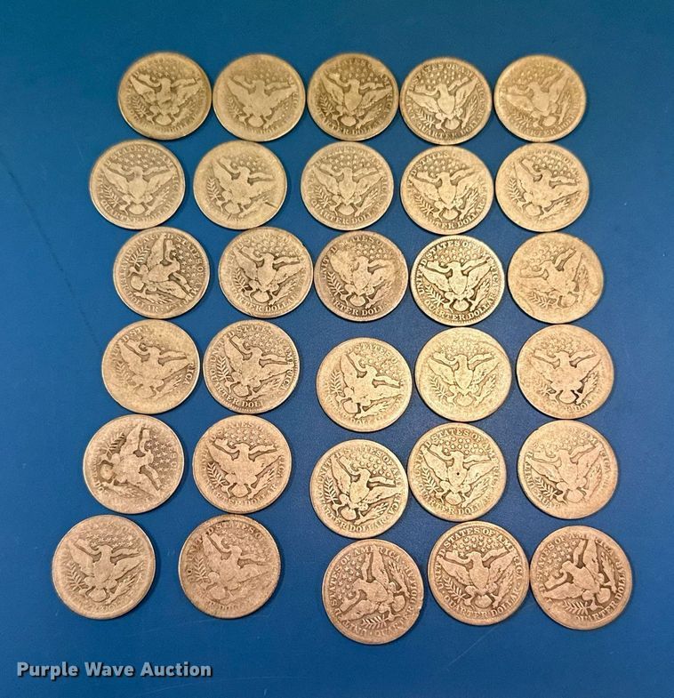 image for item NO9672 (30) 1909 Barber quarter dollar silver coins