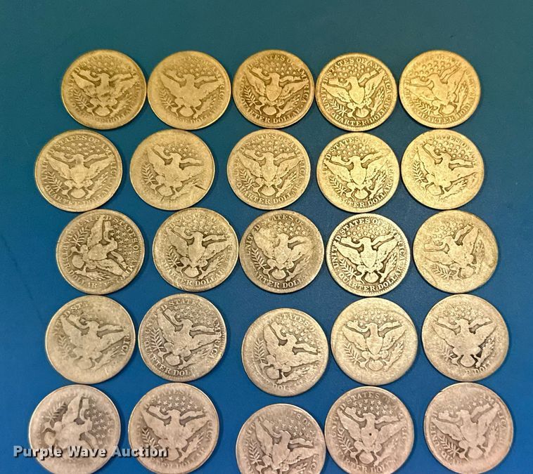 image for item NO9672 (30) 1909 Barber quarter dollar silver coins