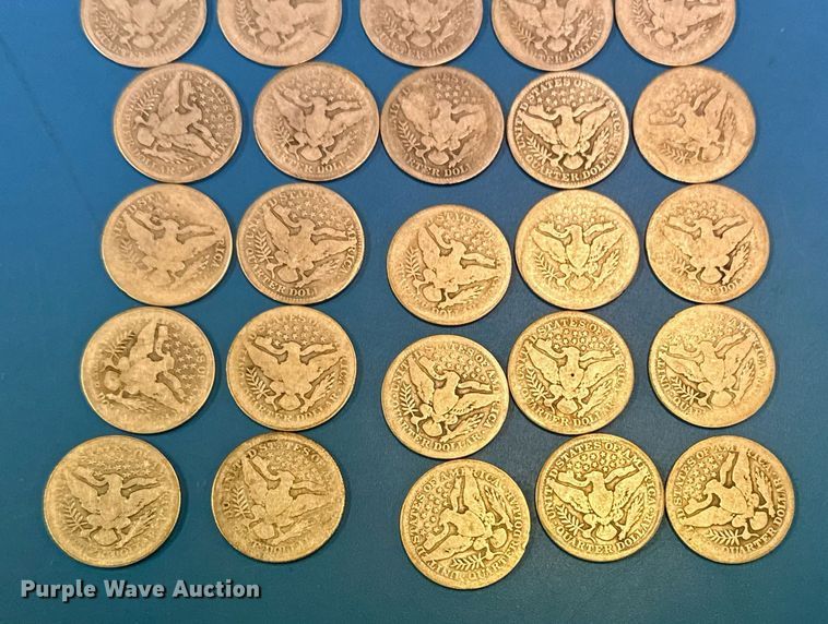image for item NO9672 (30) 1909 Barber quarter dollar silver coins