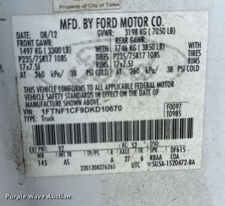 image for item NO9676 2013 Ford F150 pickup truck