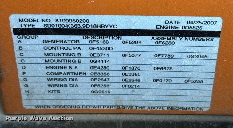 image for item NO9678 2007 Generac D3.9 generator