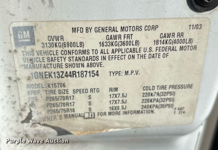 image for item NO9684 2004 Chevrolet Tahoe SUV