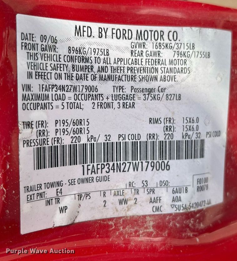 image for item NO9685 2007 Ford Focus 