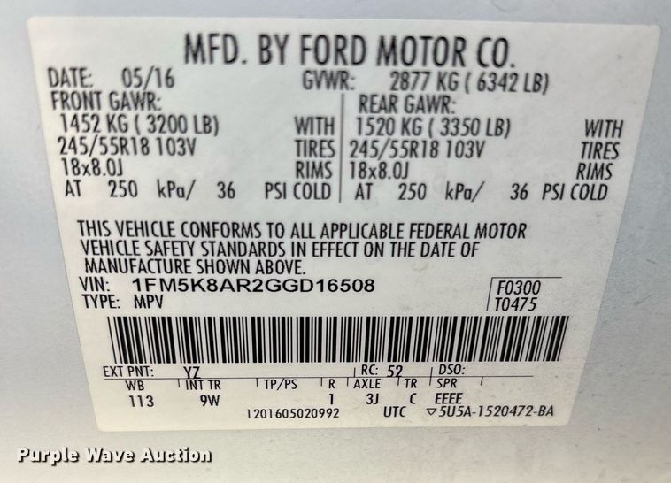 image for item NO9687 2016 Ford Explorer Police Interceptor SUV