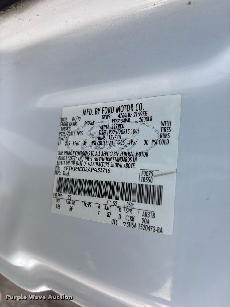 image for item NO9688 2010 Ford Ranger SuperCab pickup truck