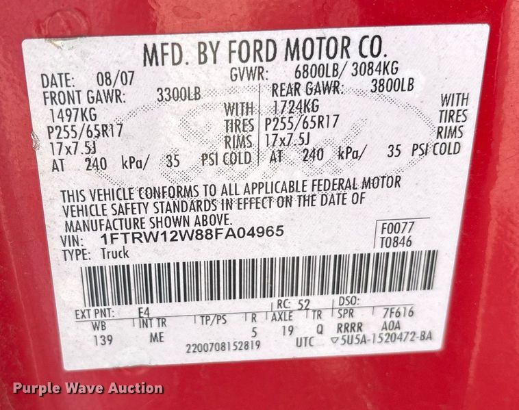 image for item NO9690 2008 Ford F150 SuperCrew pickup truck