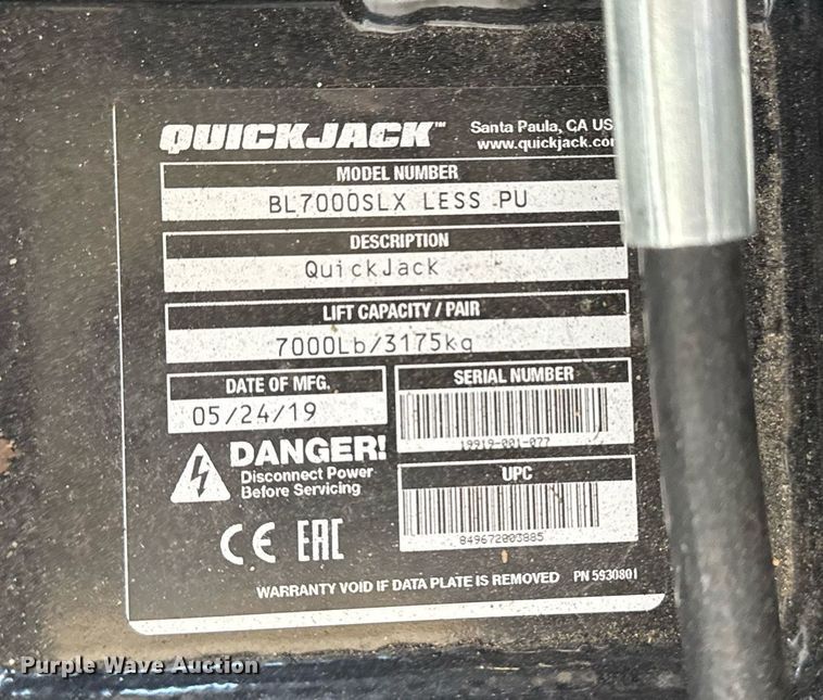 image for item NO9697 Quick Jack BL-7000SLX portable car lift