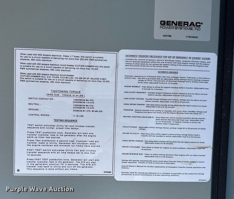 image for item NO9700 (2) Generac transfer switches