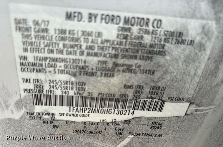 image for item NO9722 2017 Ford Taurus Police Interceptor