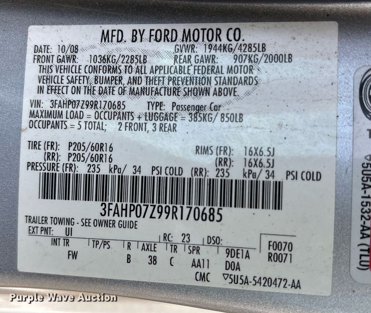 image for item NO9724 2009 Ford Fusion 