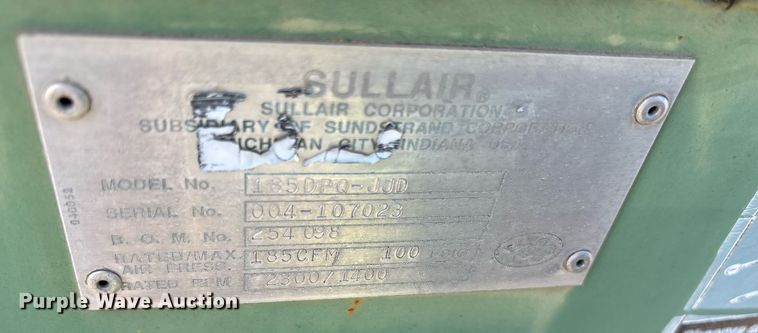 image for item NO9727 Sullair 185DPQ air compressor