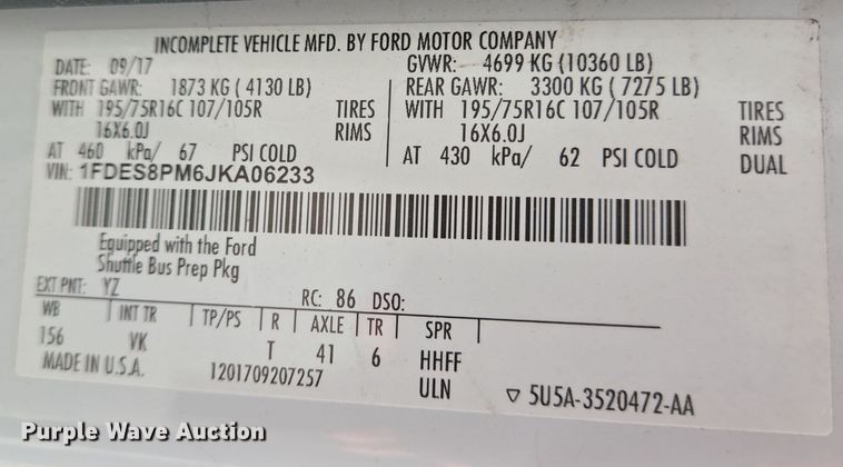 image for item NQ9191 2018 Ford Transit 350 shuttle bus