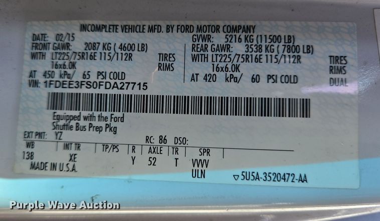 image for item NQ9201 2015 Eldorado Ford E350 Super Duty shuttle bus