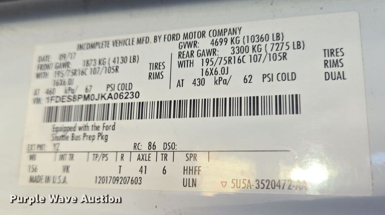 image for item NQ9210 2018 Glaval Ford Transit 350 shuttle bus