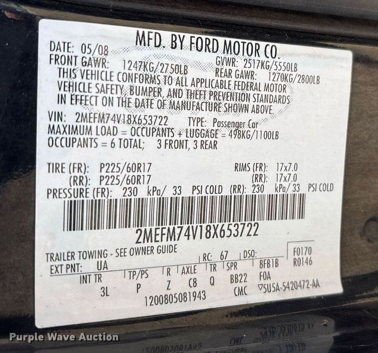 image for item OB9423 2008 Mercury Grand Marquis GS 