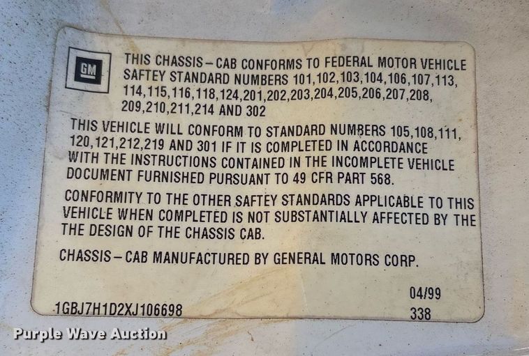 image for item OB9425 1999 Chevrolet C6500 dump truck