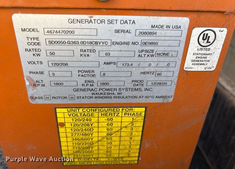 image for item OB9431 2004 Generac 4674470200 generator