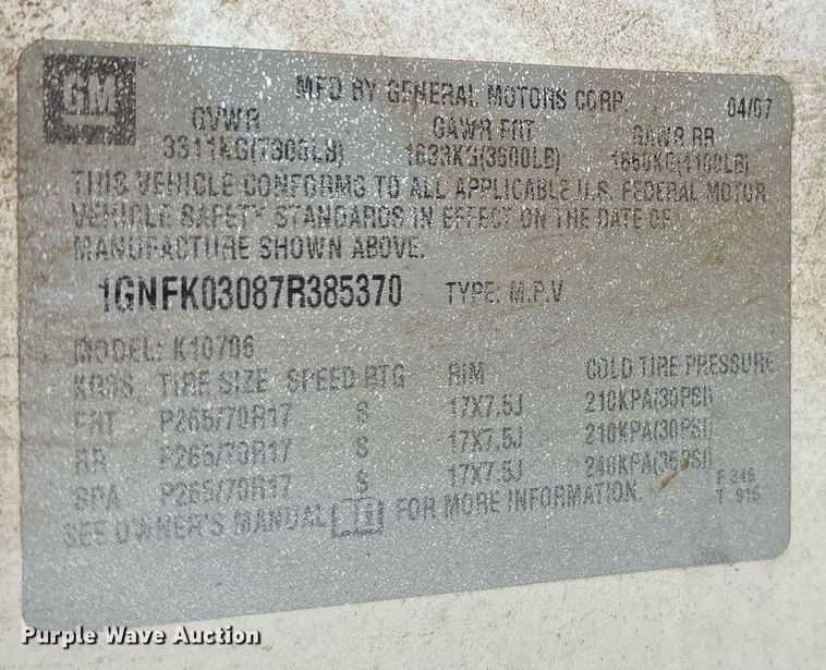 image for item OB9451 2007 Chevrolet Tahoe Police SUV