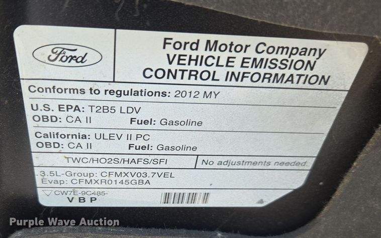 image for item YA0334 2012 Ford Taurus SEL 