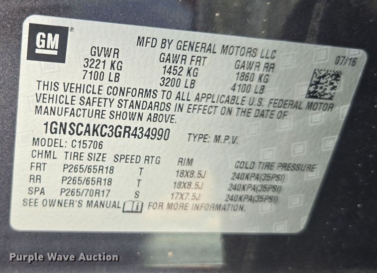 image for item YA0335 2016 Chevrolet Tahoe LS SUV