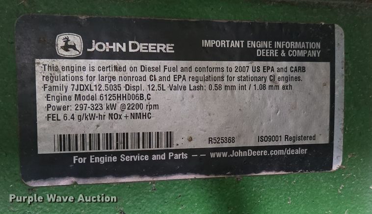 image for item DP6200 2007 John Deere 9860 STS RWA combine