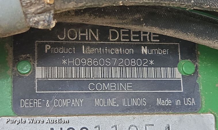 image for item DP6200 2007 John Deere 9860 STS RWA combine