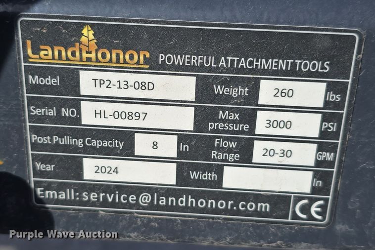 image for item EH8730 2024 Land Honor TP2-13-08D skid steer post puller