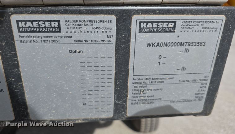image for item EH8746 2021 Kaeser M17A air compressor