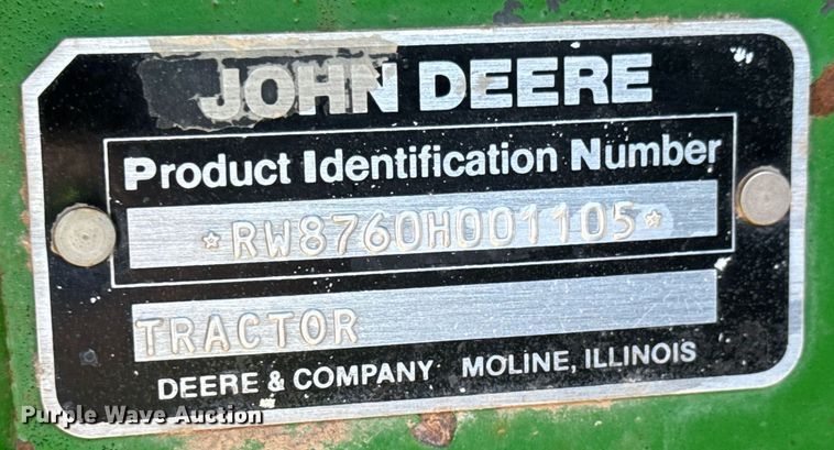 image for item EQ1123 1989 John Deere 8760 4WD tractor