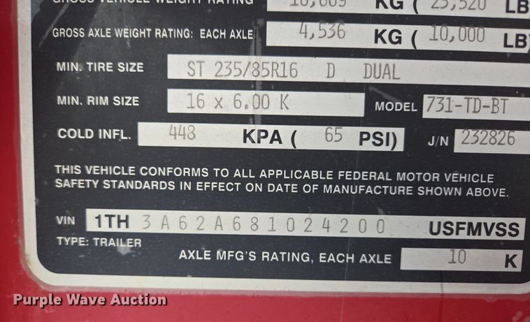 image for item EQ6714 2008 Hillsboro  700 equipment trailer