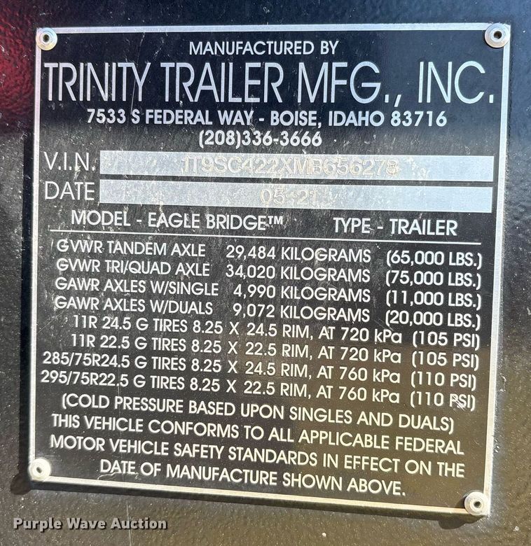 image for item EY9885 2021 Trinity Trailers live bottom trailer