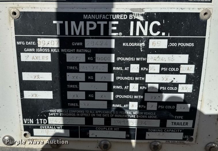 image for item NN9692 2008 Timpte grain trailer