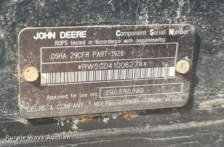 image for item NN9699 1991 John Deere 8760 4WD tractor