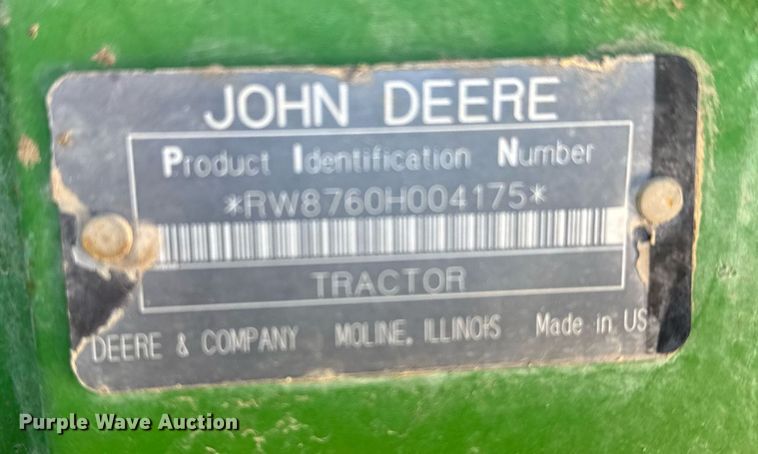 image for item NN9699 1991 John Deere 8760 4WD tractor