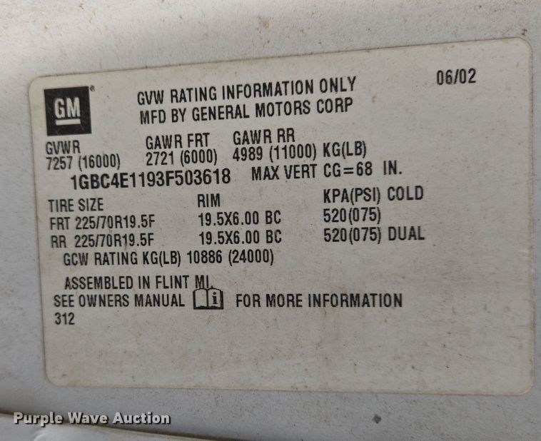 image for item DS5290 2003 Chevrolet C4500 dump truck