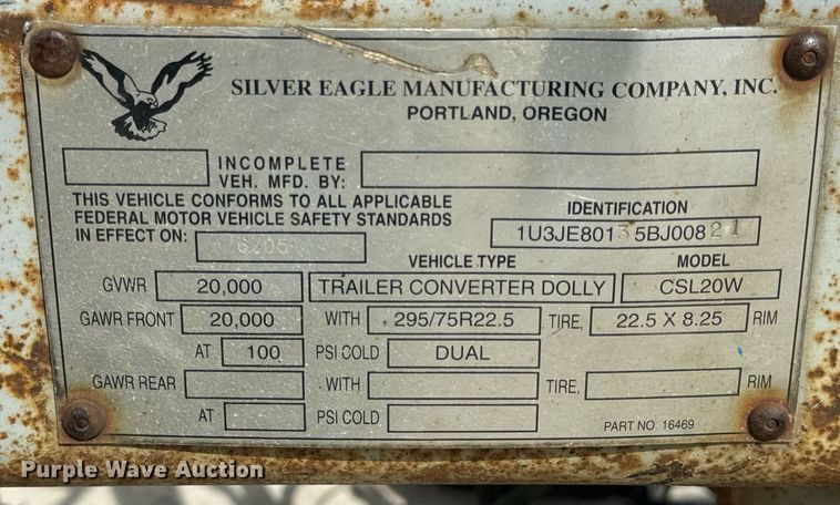 image for item DV1771 2005 Silver Eagle trailer dolly