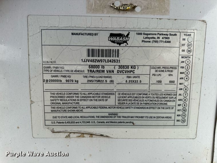 image for item DV1831 2007 Wabash DVCVHPC dry van trailer