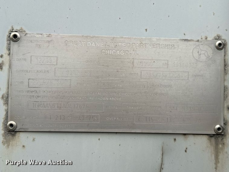 image for item DV1832 2010 Great Dane SSL-9319-02099 dry van trailer