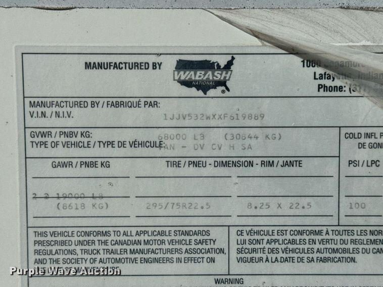 image for item DV1844 1999 Wabash dry van trailer