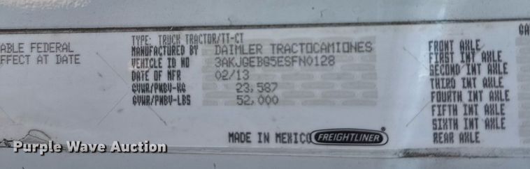 image for item DW1782 2014 Freightliner Cascadia  semi truck