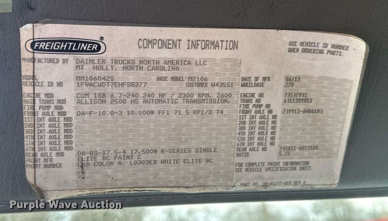 image for item EC3489 2014 Freightliner Business Class M2 box truck