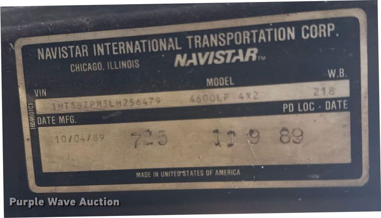 image for item EC3494 1990 International 4600 box truck