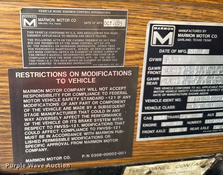 image for item EC3498 1986 Marmon semi truck