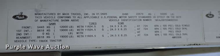 image for item ED2502 2005 Mack CHN613 semi truck