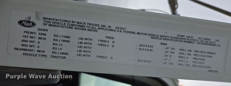 image for item ED2505 2008 Mack CHU613 semi truck