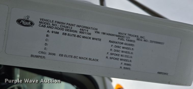 image for item ED2505 2008 Mack CHU613 semi truck