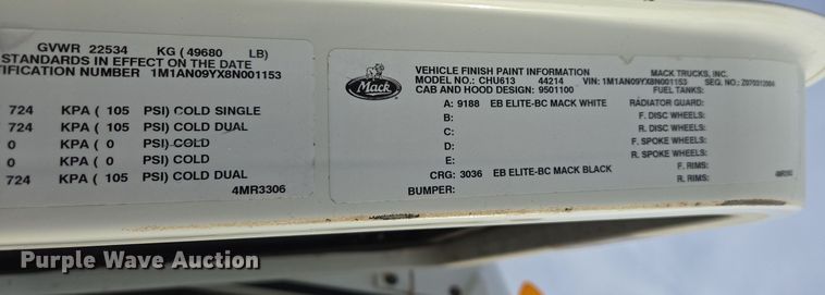 image for item ED2506 2008 Mack CHU613 semi truck